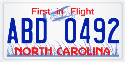 NC license plate ABD0492