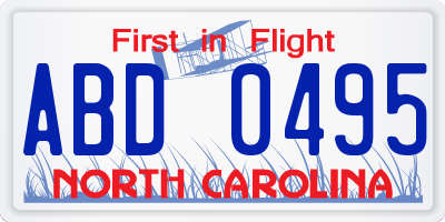NC license plate ABD0495