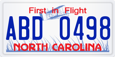 NC license plate ABD0498