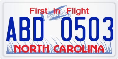 NC license plate ABD0503