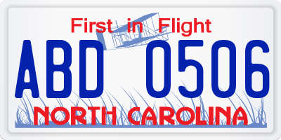 NC license plate ABD0506