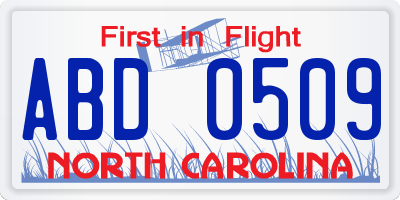 NC license plate ABD0509