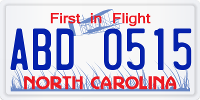NC license plate ABD0515