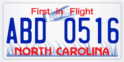 NC license plate ABD0516
