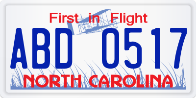 NC license plate ABD0517