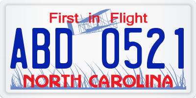 NC license plate ABD0521