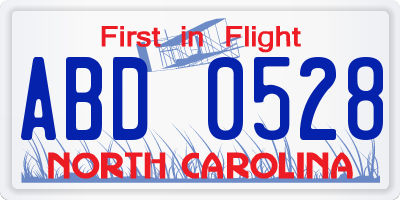 NC license plate ABD0528