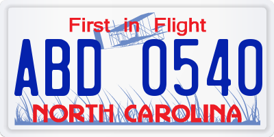 NC license plate ABD0540