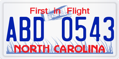 NC license plate ABD0543