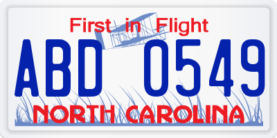 NC license plate ABD0549