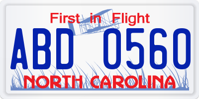 NC license plate ABD0560