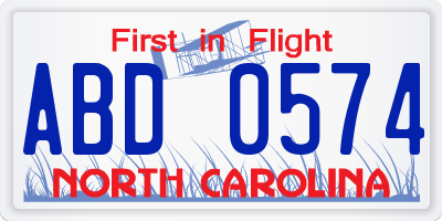 NC license plate ABD0574