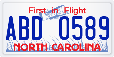 NC license plate ABD0589