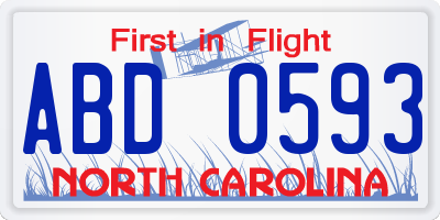NC license plate ABD0593