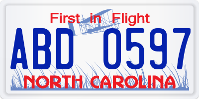 NC license plate ABD0597
