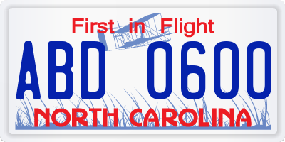 NC license plate ABD0600