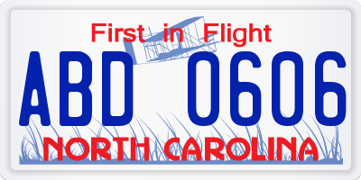 NC license plate ABD0606