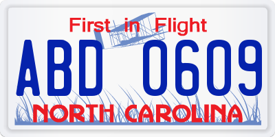 NC license plate ABD0609