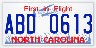 NC license plate ABD0613