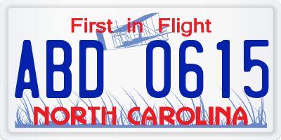 NC license plate ABD0615