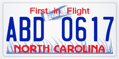 NC license plate ABD0617