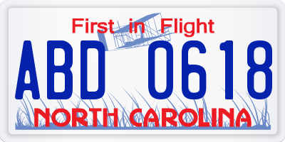 NC license plate ABD0618