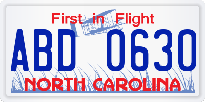 NC license plate ABD0630