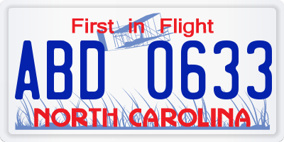 NC license plate ABD0633