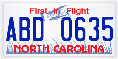 NC license plate ABD0635