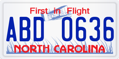 NC license plate ABD0636