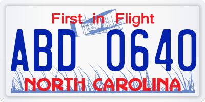 NC license plate ABD0640