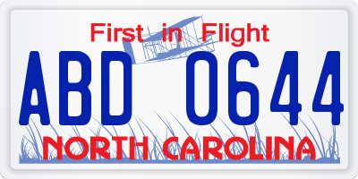 NC license plate ABD0644