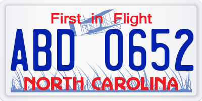 NC license plate ABD0652