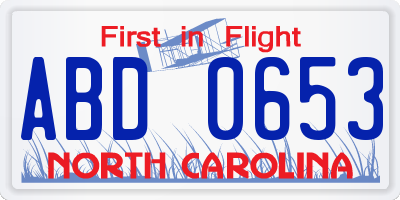 NC license plate ABD0653