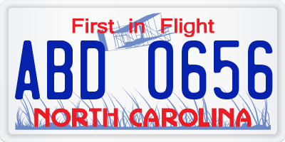 NC license plate ABD0656
