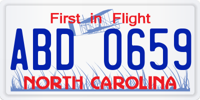 NC license plate ABD0659