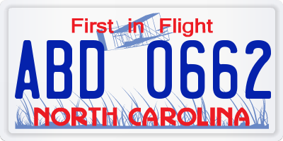 NC license plate ABD0662