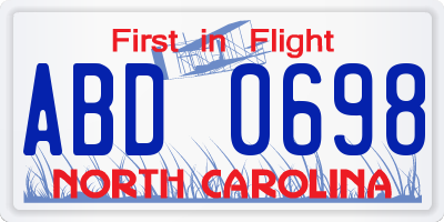 NC license plate ABD0698