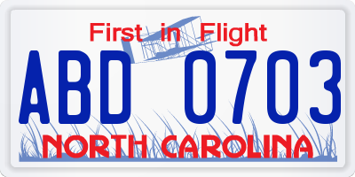 NC license plate ABD0703