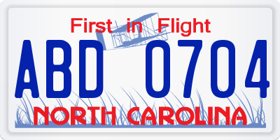NC license plate ABD0704
