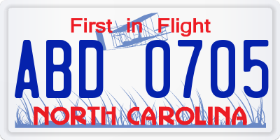 NC license plate ABD0705