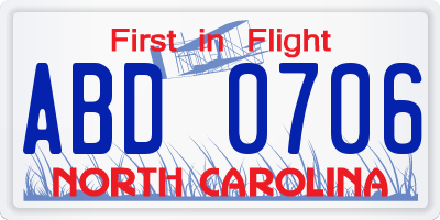 NC license plate ABD0706