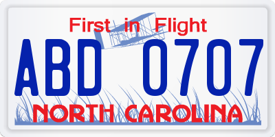 NC license plate ABD0707
