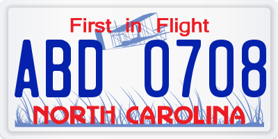 NC license plate ABD0708