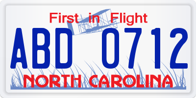 NC license plate ABD0712