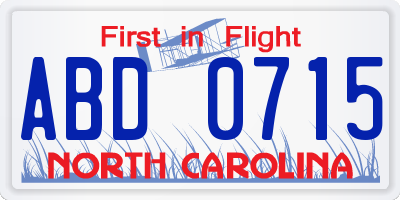 NC license plate ABD0715