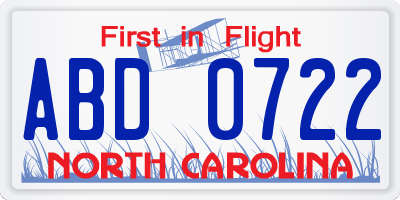 NC license plate ABD0722