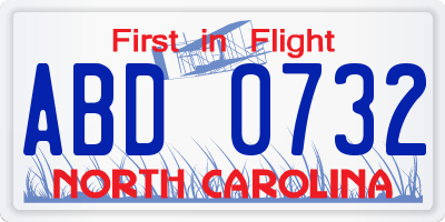 NC license plate ABD0732