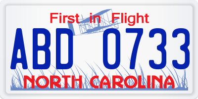 NC license plate ABD0733