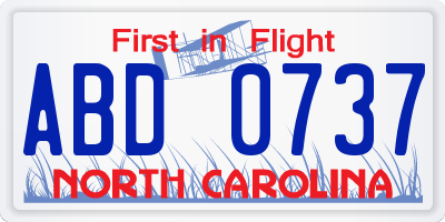 NC license plate ABD0737